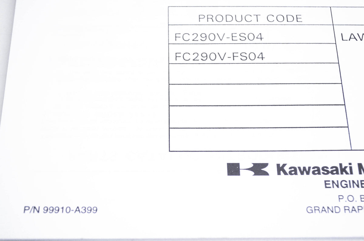 New OEM Kawasaki 99910-A399 Parts Catalog FC290V NOS