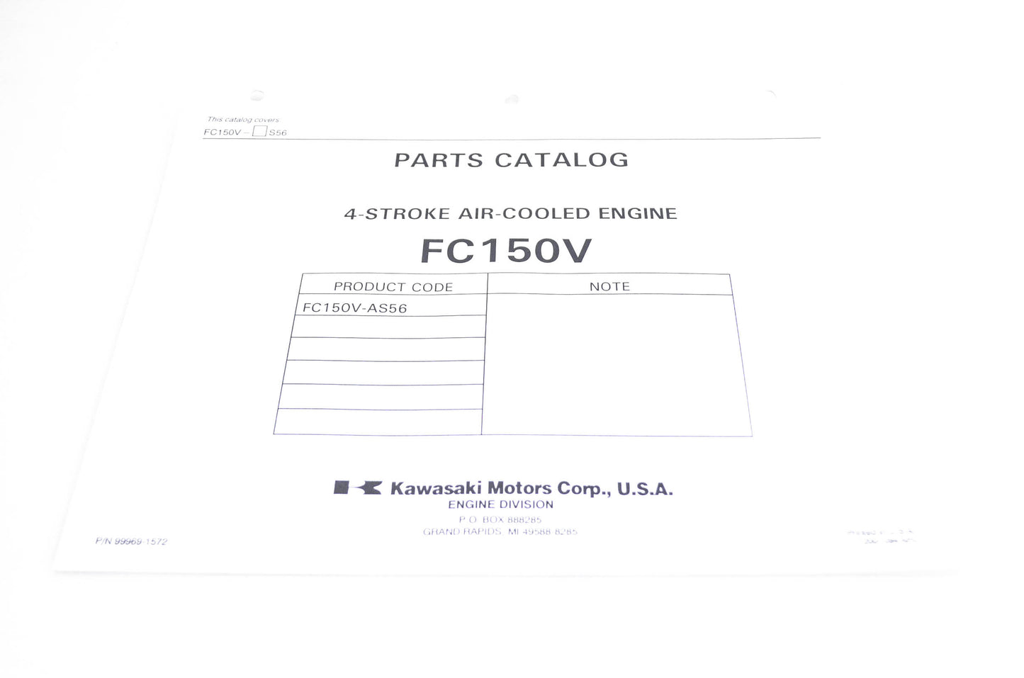 New OEM Kawasaki 99969-1572 Parts Catalog FC150V NOS
