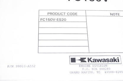 New OEM Kawasaki 99910-A552 Parts Catalog FC150V NOS