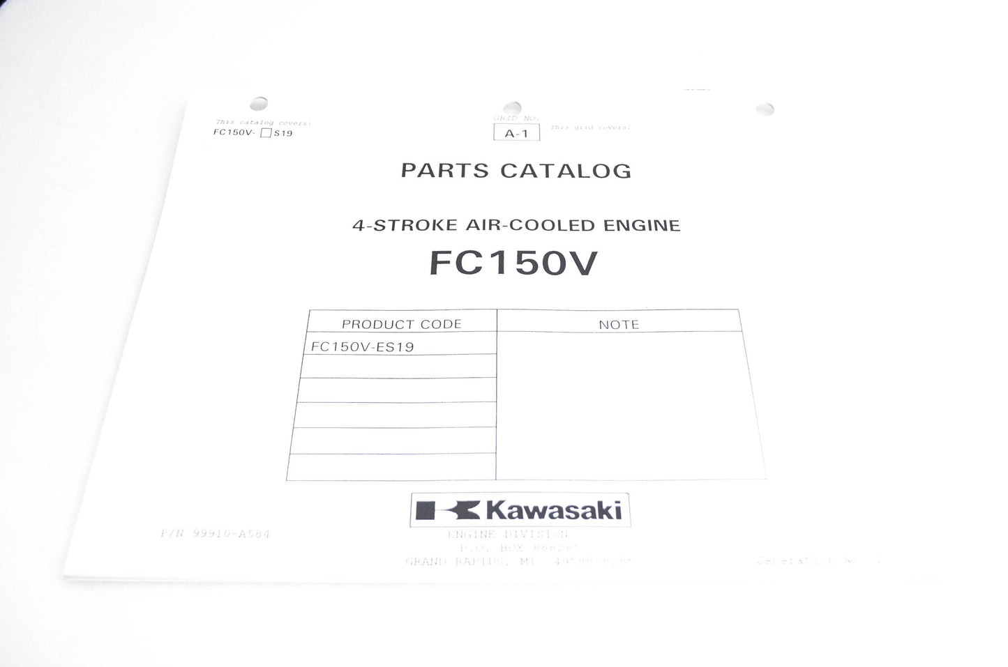 New OEM Kawasaki 99910-A584 Parts Catalog FC150V NOS