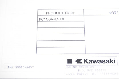 New OEM Kawasaki 99910-A457 Parts Catalog FC150V NOS