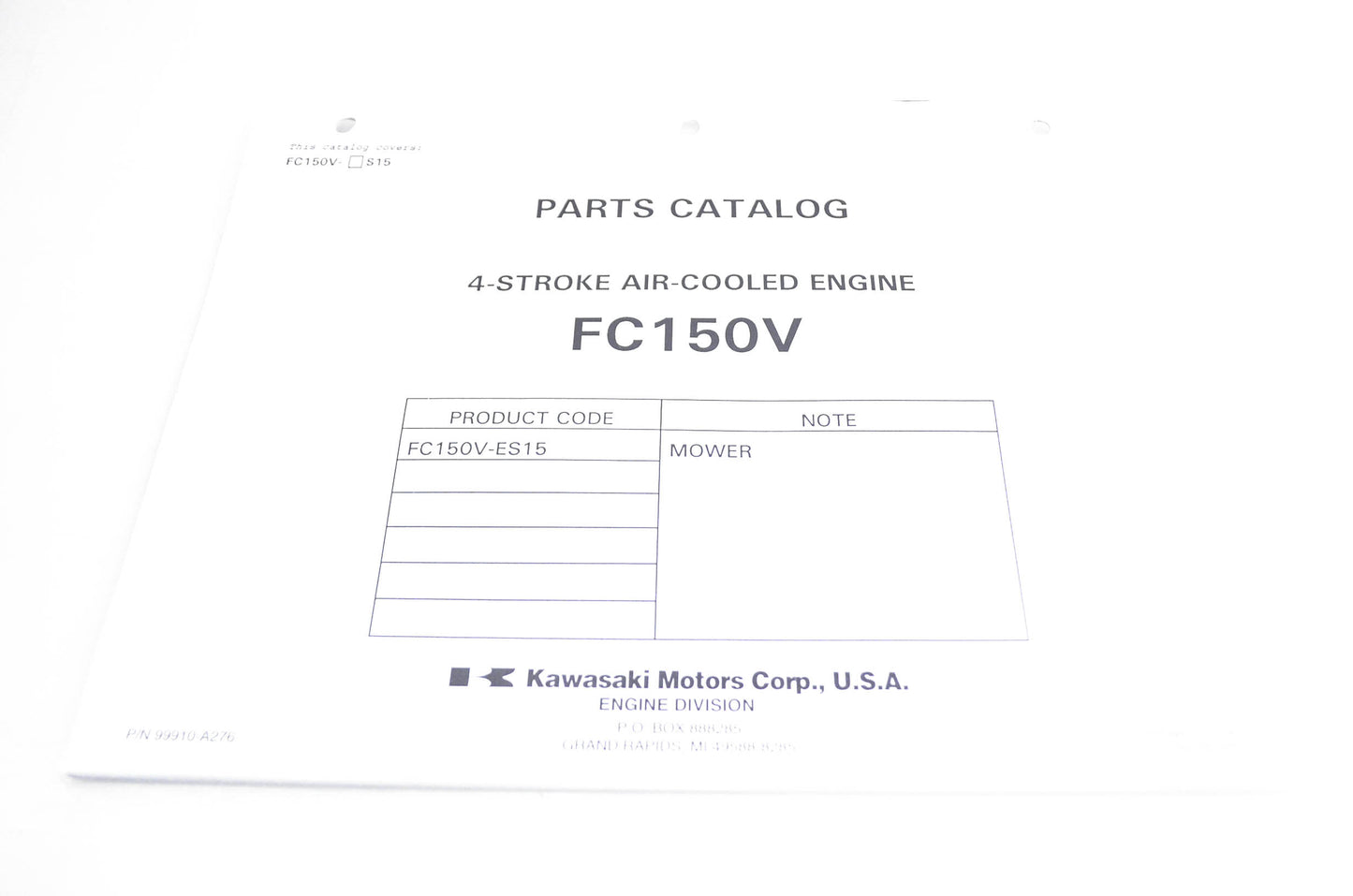New OEM Kawasaki 99910-A276 Parts Catalog FC150V NOS