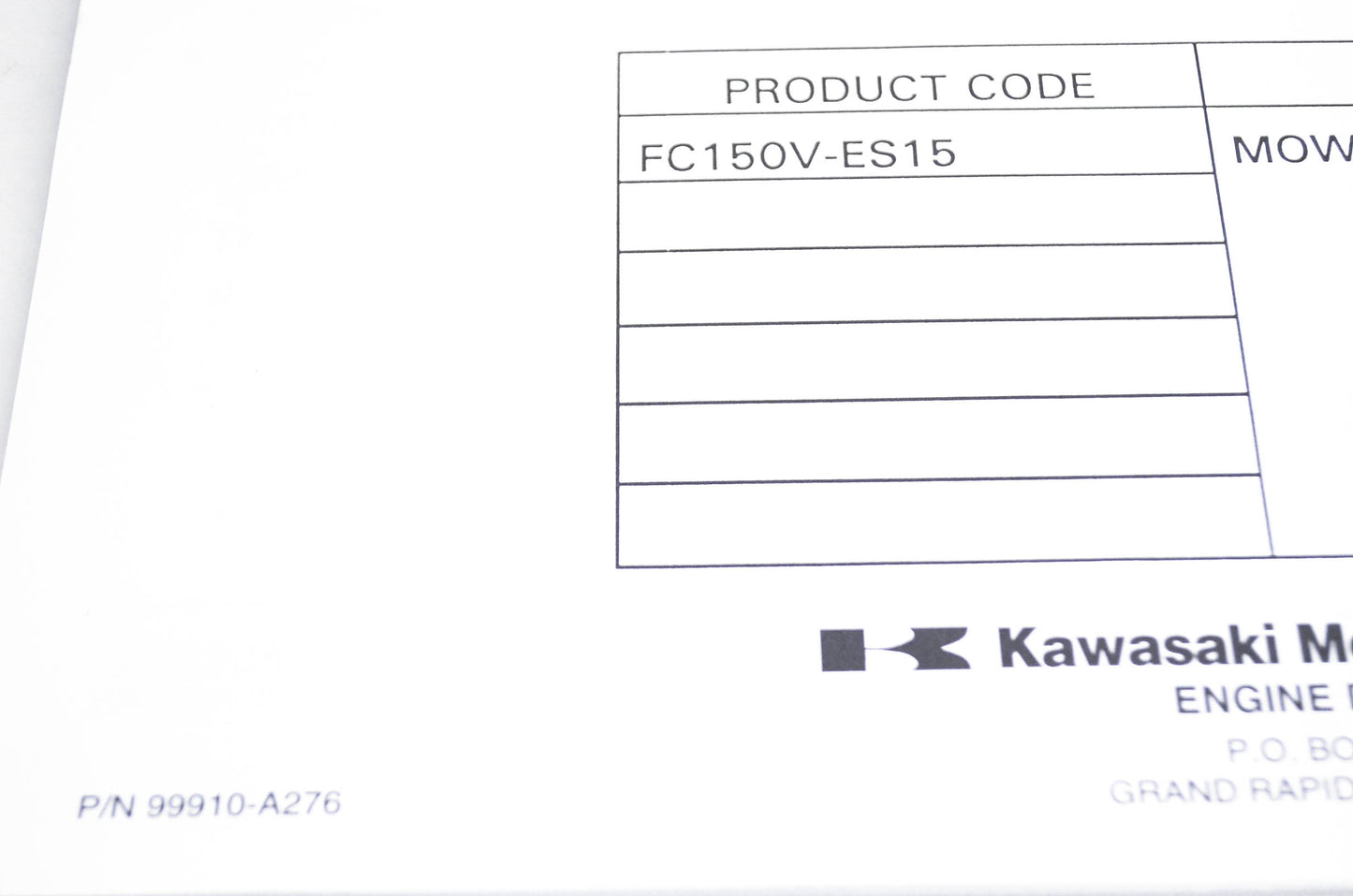 New OEM Kawasaki 99910-A276 Parts Catalog FC150V NOS