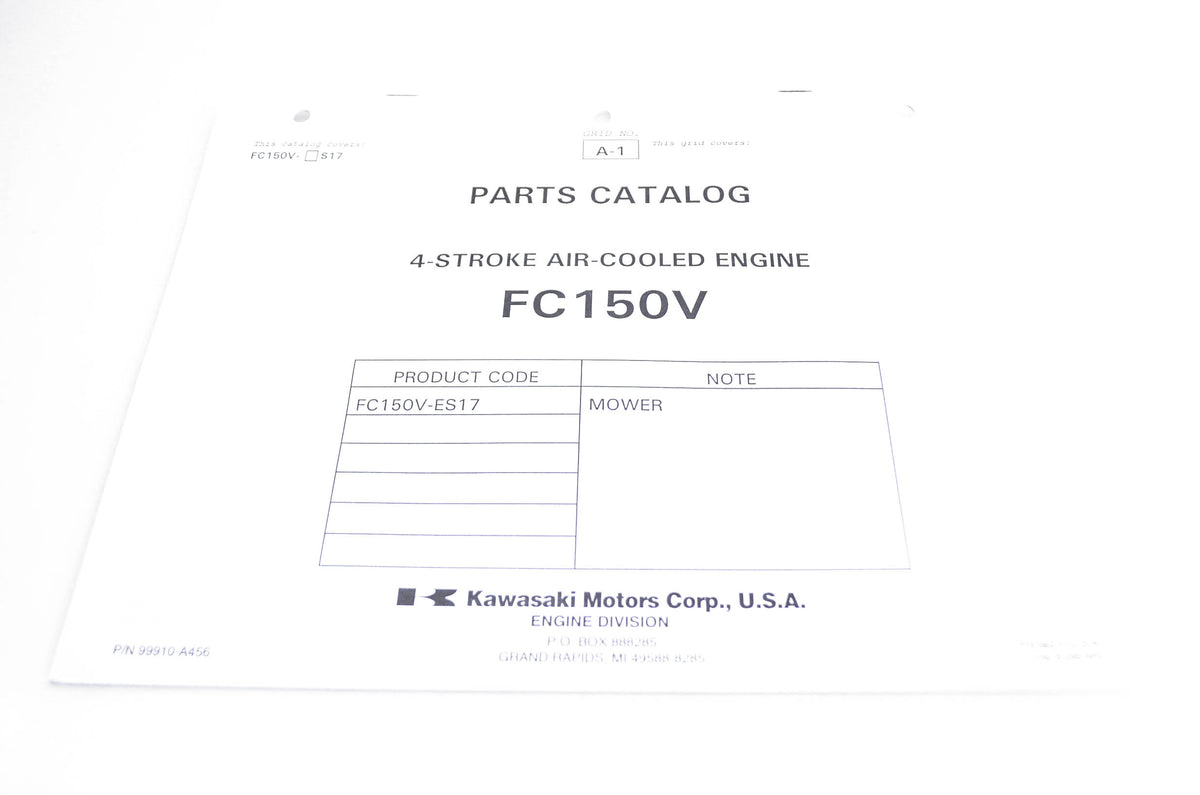 New OEM Kawasaki 99910-A456 Parts Catalog FC150V NOS