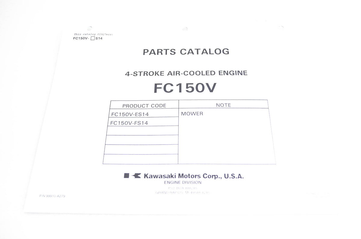 New OEM Kawasaki 99910-A279 Parts Catalog FC150V NOS