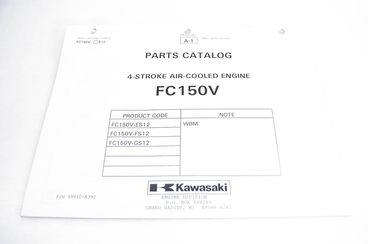 New OEM Kawasaki 99910-A392 Parts Catalog FC150V NOS