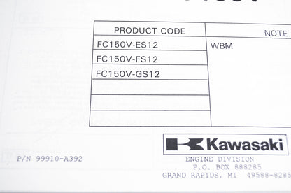 New OEM Kawasaki 99910-A392 Parts Catalog FC150V NOS