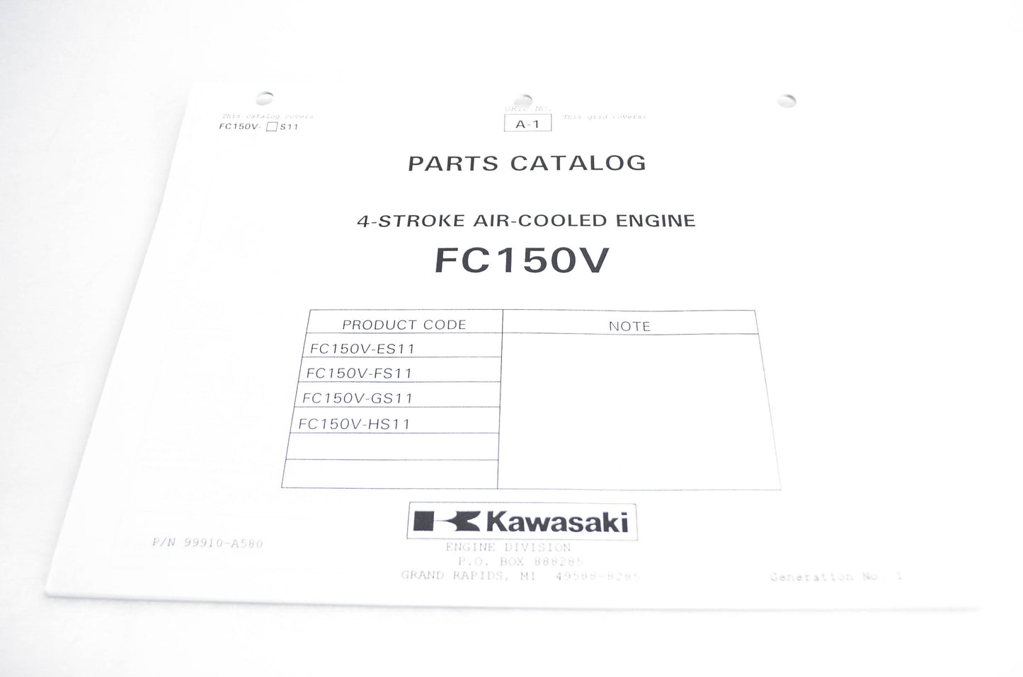 New OEM Kawasaki 99910-A580 Parts Catalog FC150V NOS