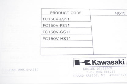 New OEM Kawasaki 99910-A580 Parts Catalog FC150V NOS