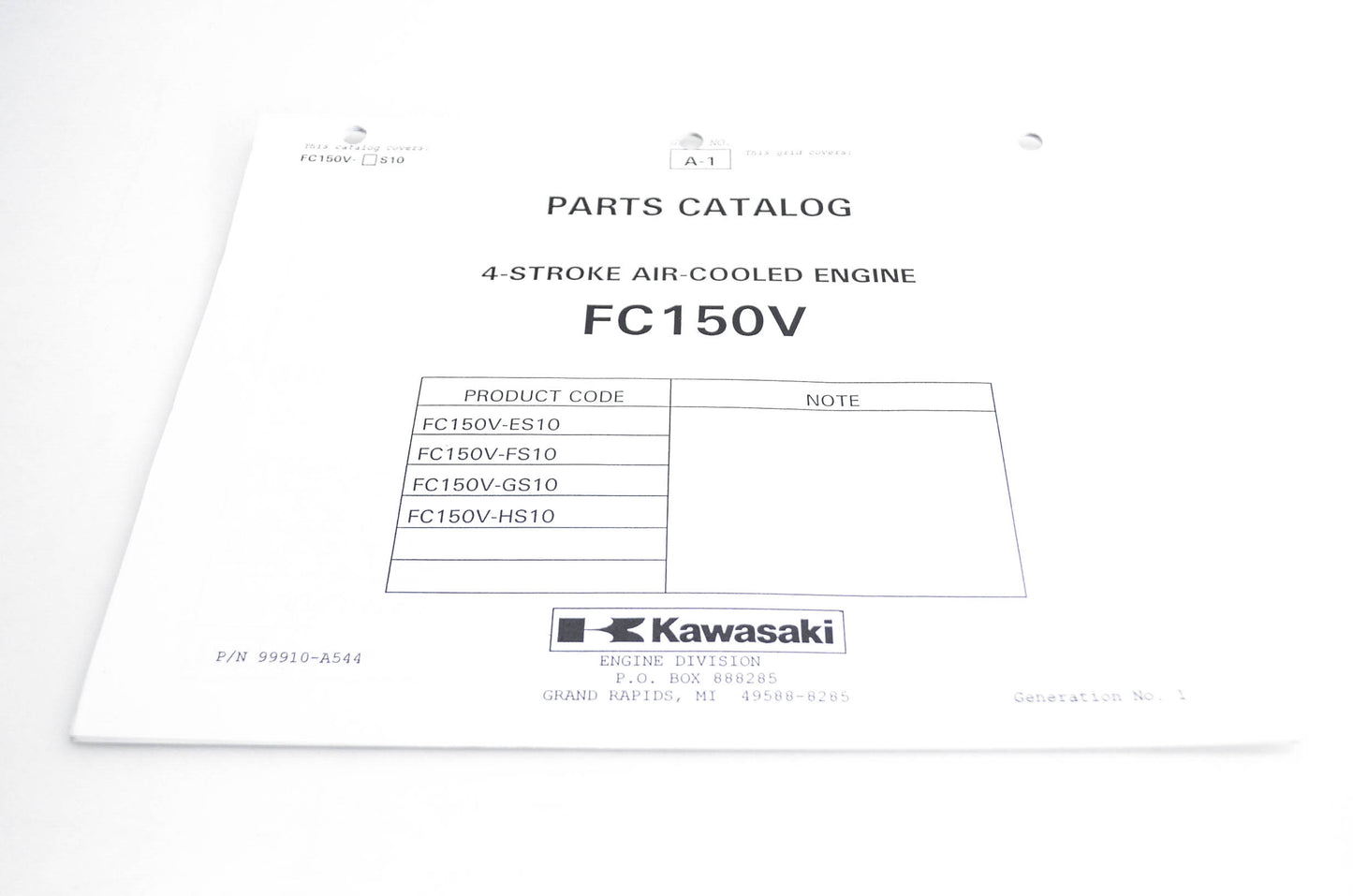 New OEM Kawasaki 99910-A544 Parts Catalog FC150V NOS