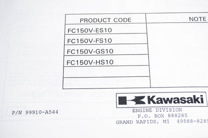 New OEM Kawasaki 99910-A544 Parts Catalog FC150V NOS
