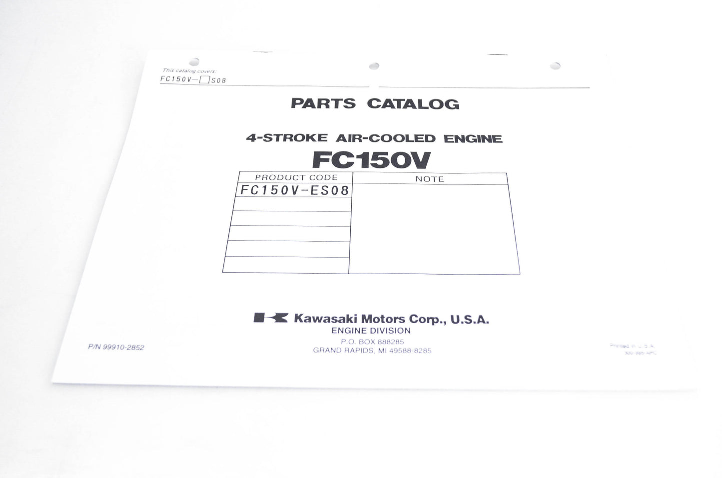 New OEM Kawasaki 99910-2852 Parts Catalog FC150V NOS