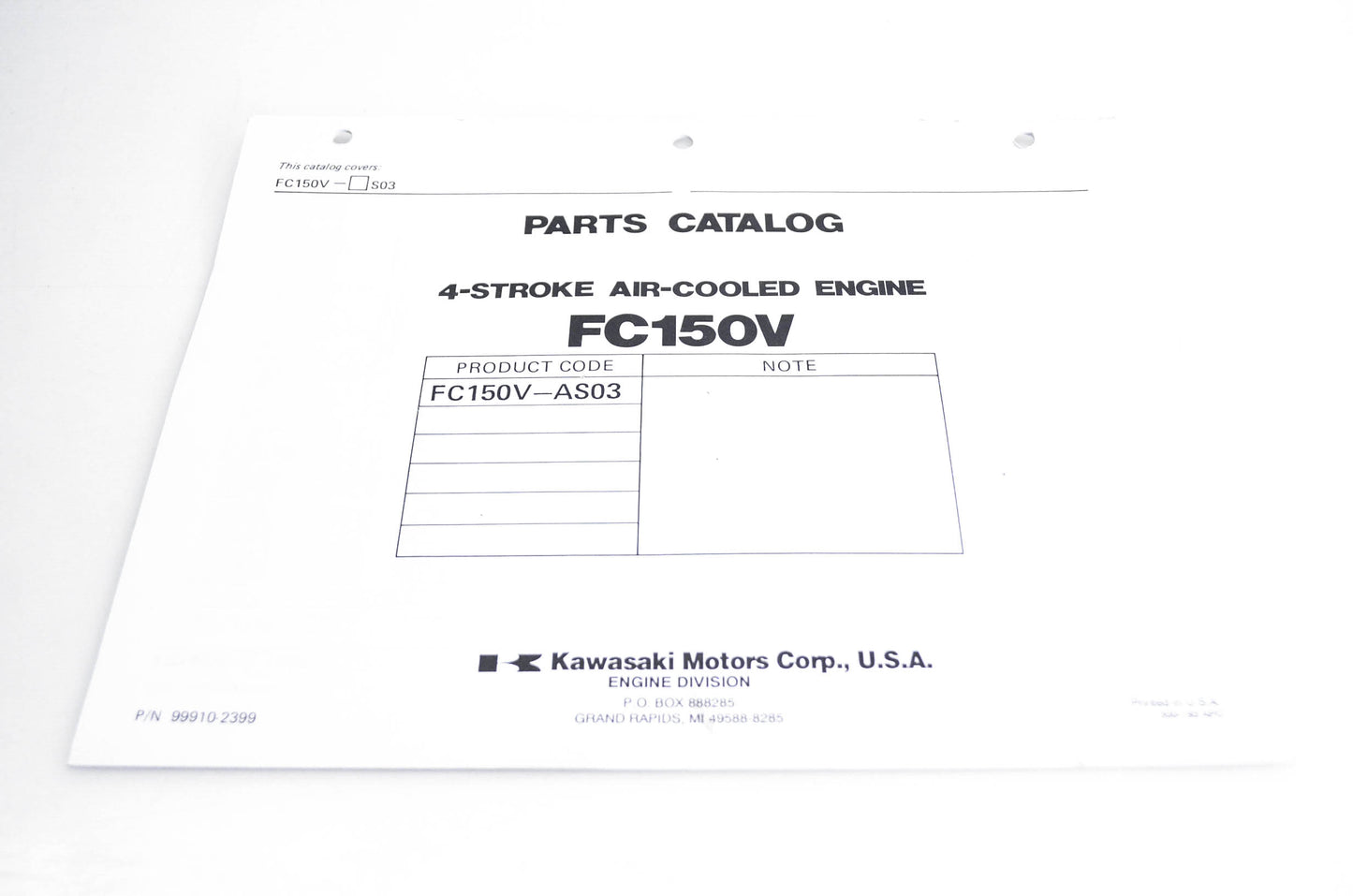 New OEM Kawasaki 99910-2399 Parts Catalog FC150V NOS