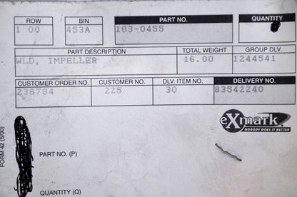 Exmark 103-0455 Impeller Lazer Z Front Runner
