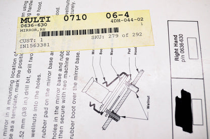 New OEM Arctic Cat 0636-630 Right Hand Short Stem Mirror Kit NOS