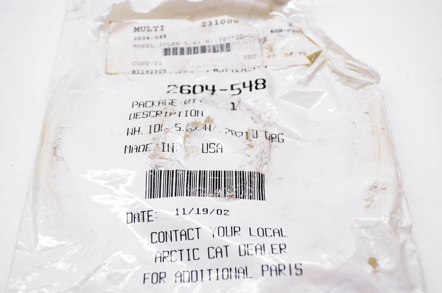 New OEM Arctic Cat 2604-548 Idler Wheel 5.63 W/.787"ID ORG NOS