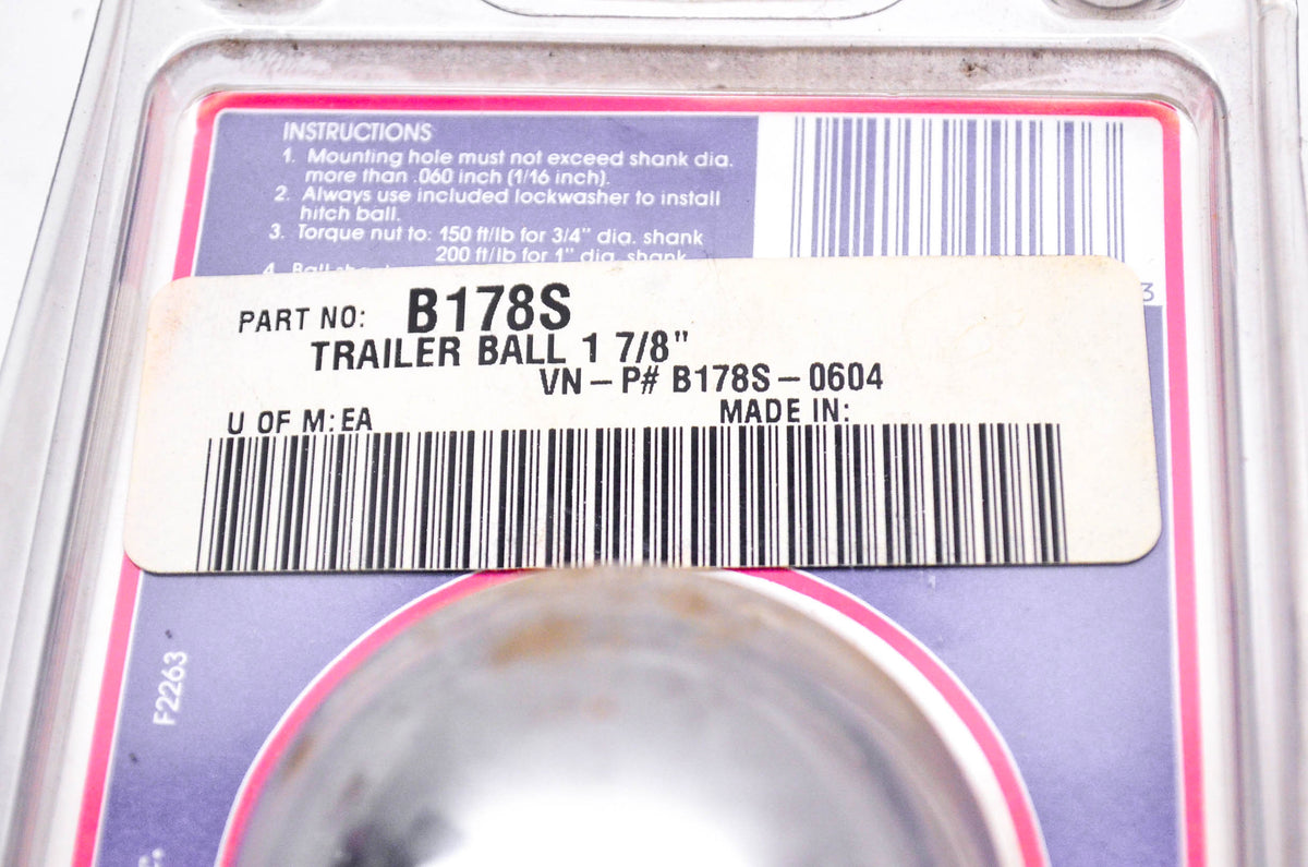Fulton B178S, B178S-0604 Trailer Hitch Ball 1 7/8" NOS