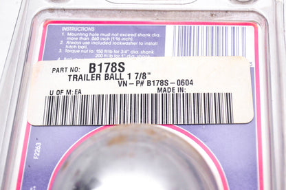 Fulton B178S, B178S-0604 Trailer Hitch Ball 1 7/8" NOS