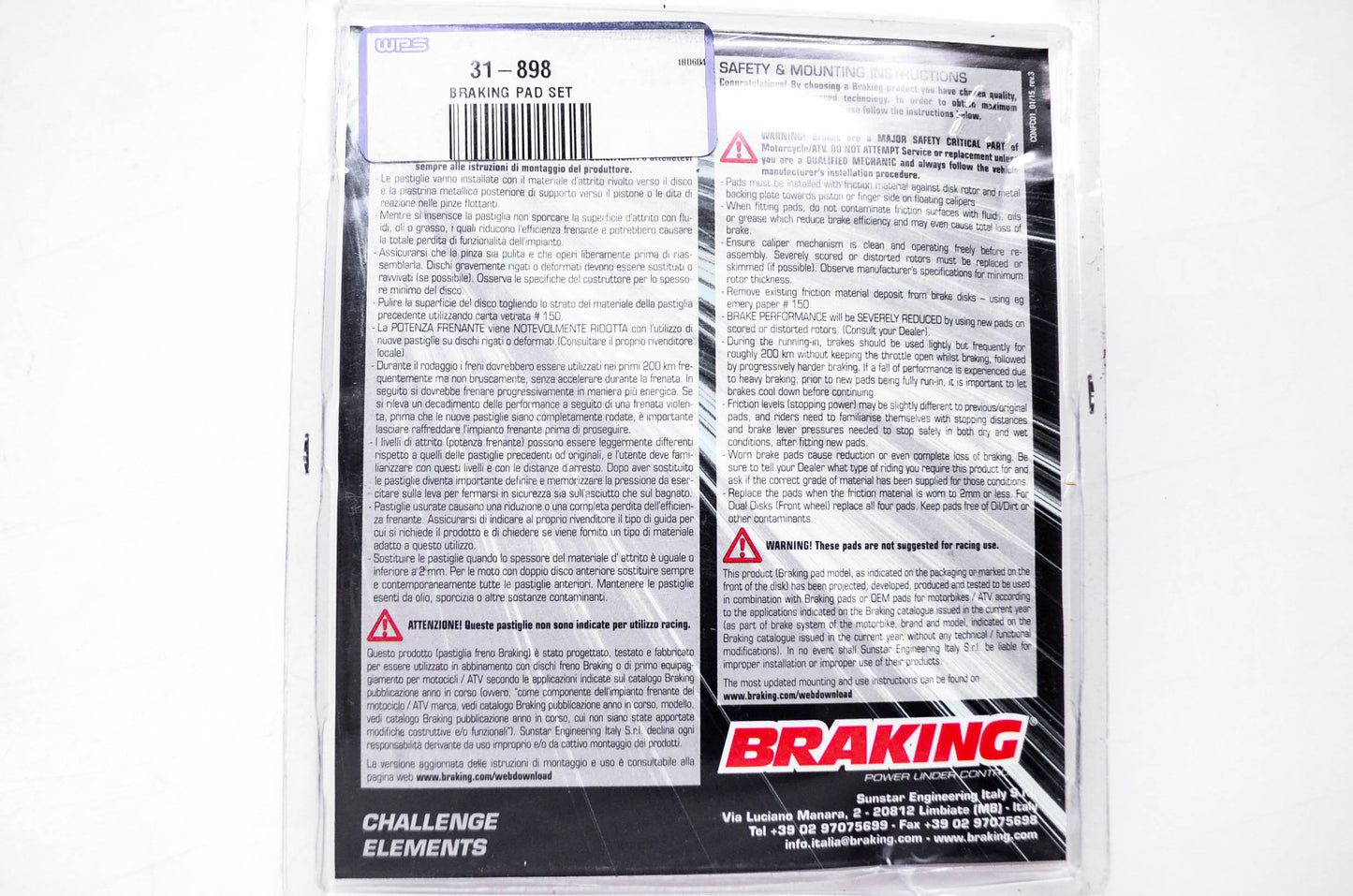 WPS 31-898, 898CM55 Brake Pad Kit NOS