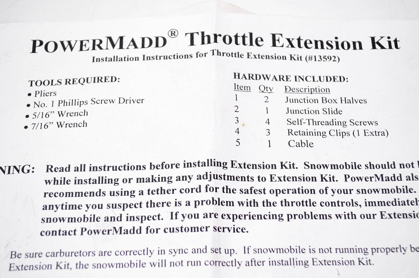 PowerMadd 13592 Throttle Extension Kit NOS