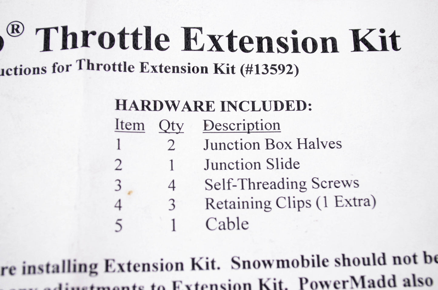 PowerMadd 13592 Throttle Extension Kit NOS