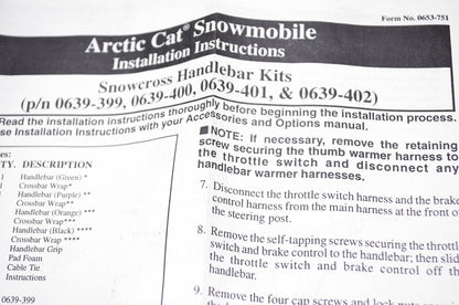 New OEM Arctic Cat 0639-402 Snowcross Handlebar Kit NOS