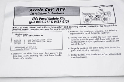 New OEM Arctic Cat 0437-011 Right Hand Side Panel Kit NOS