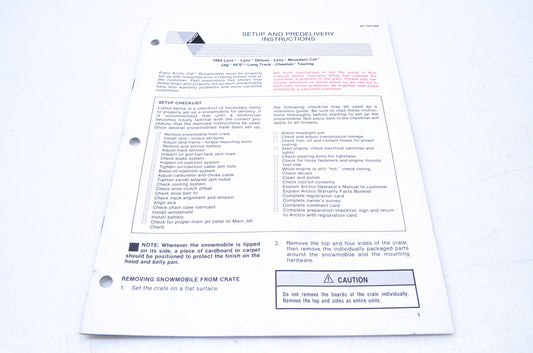 New OEM Arctic Cat 2254-808 Setup & Predelivery Instructions NOS