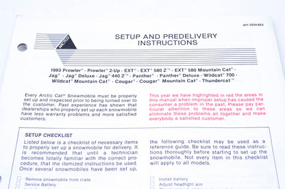 New OEM Arctic Cat 2254-823 Setup & Predelivery Instructions NOS