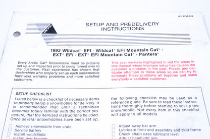 New OEM Arctic Cat 2254-822 Setup & Predelivery Instructions NOS