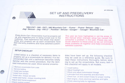 New OEM Arctic Cat 2254-954 Setup & Predelivery Instructions NOS