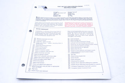 New OEM Arctic Cat 2255-540 1997 Setup & Predelivery Instructions NOS