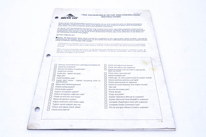 OEM Arctic Cat 2255-756 1998 Snowmobile Setup & Predelivery Instructions