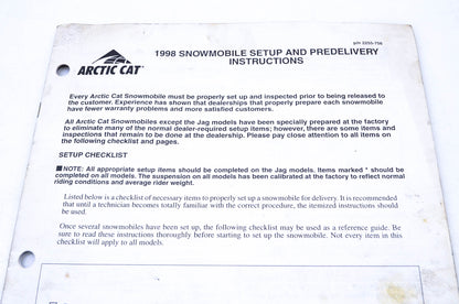 OEM Arctic Cat 2255-756 1998 Snowmobile Setup & Predelivery Instructions