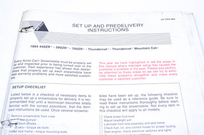 OEM Arctic Cat 2254-964 Setup & Predelivery Instructions