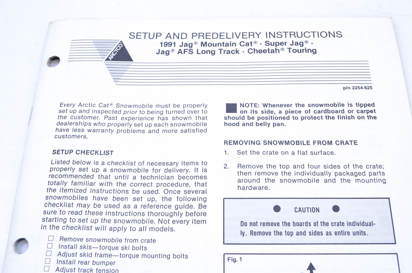 New OEM Arctic Cat 2254-625 Setup & Predelivery Instructions NOS
