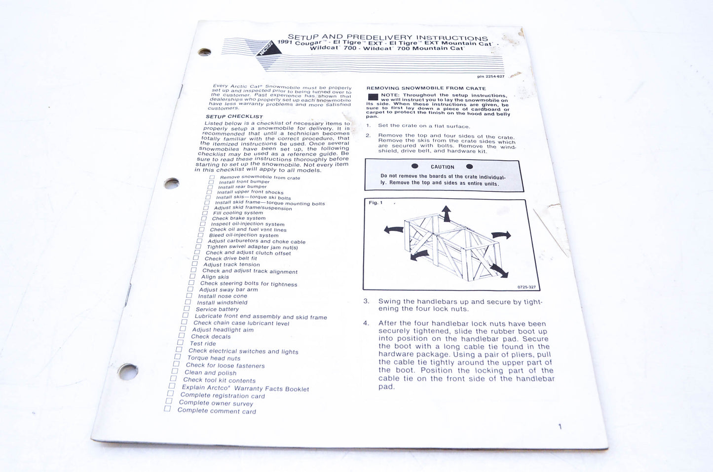 OEM Arctic Cat 2254-627 Setup & Predelivery Instructions