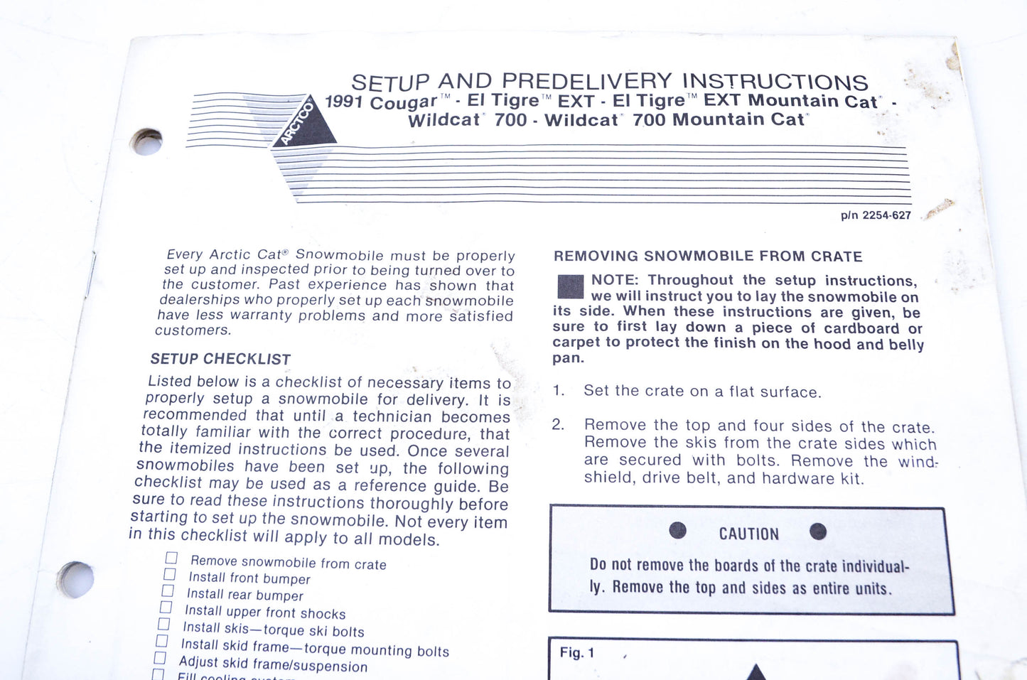 OEM Arctic Cat 2254-627 Setup & Predelivery Instructions
