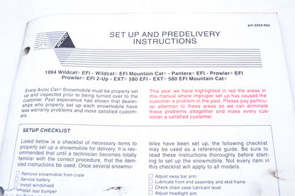OEM Arctic Cat 2254-952 Setup & Predelivery Instructions