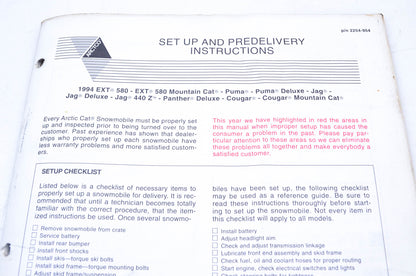OEM Arctic Cat 2254-954 Setup & Predelivery Instructions