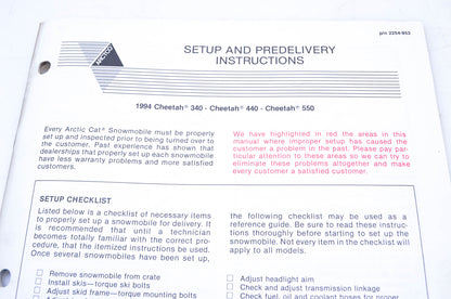OEM Arctic Cat 2254-953 Setup & Predelivery Instructions
