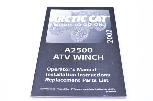 New OEM Arctic Cat 2256-523 2002 Operators Manual, Installation Instructions, Replacement Parts List NOS