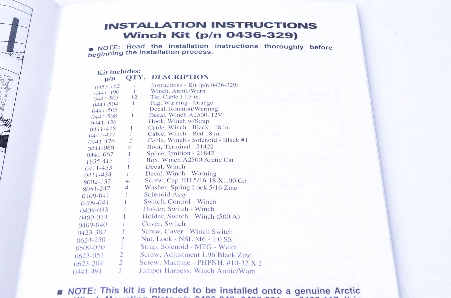 New OEM Arctic Cat 2256-523 2002 Operators Manual, Installation Instructions, Replacement Parts List NOS