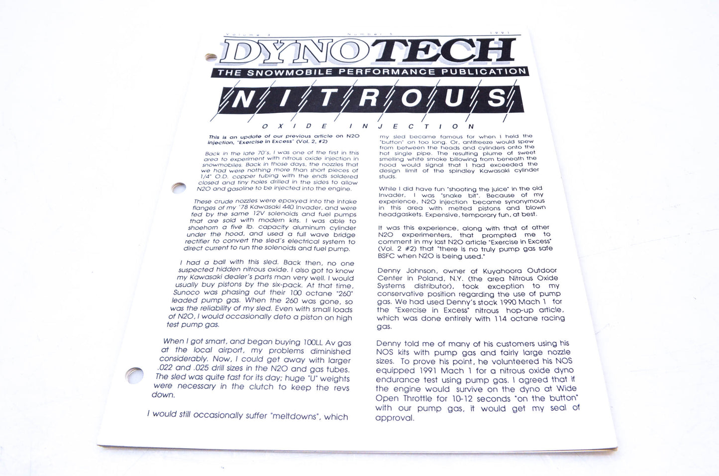DynoTech 1991 Snowmobile Performance Publication Volume 3 Number 5 NOS