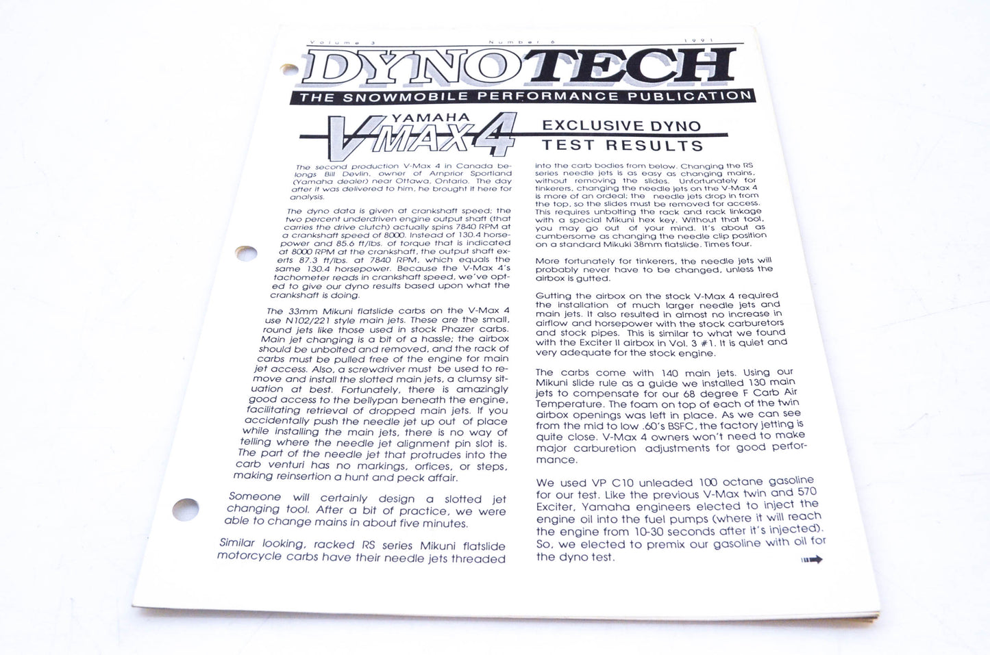DynoTech 1991 Snowmobile Performance Publication Volume 3 Number 6 NOS