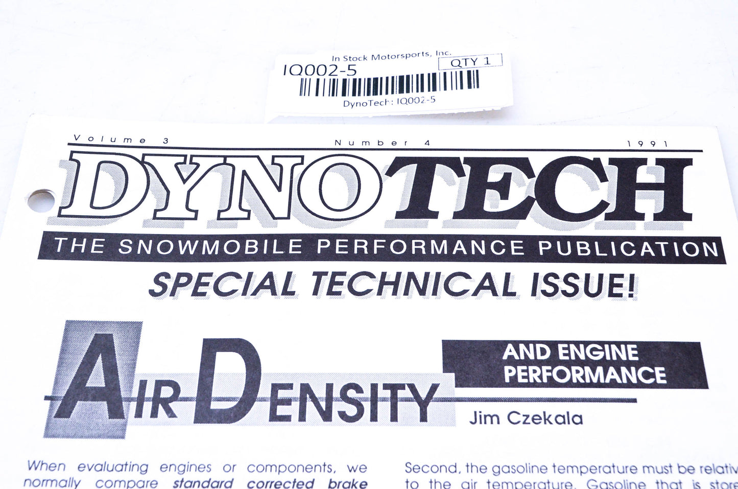 DynoTech 1991 Snowmobile Performance Publication Volume 3 Number 4 NOS