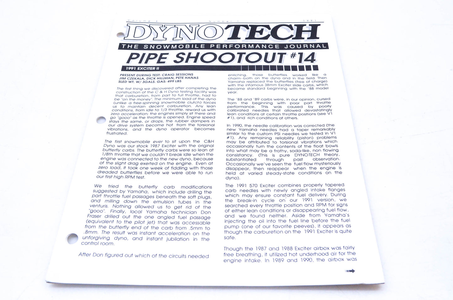 DynoTech 1991 Snowmobile Performance Journal Volume 3 number 1 NOS