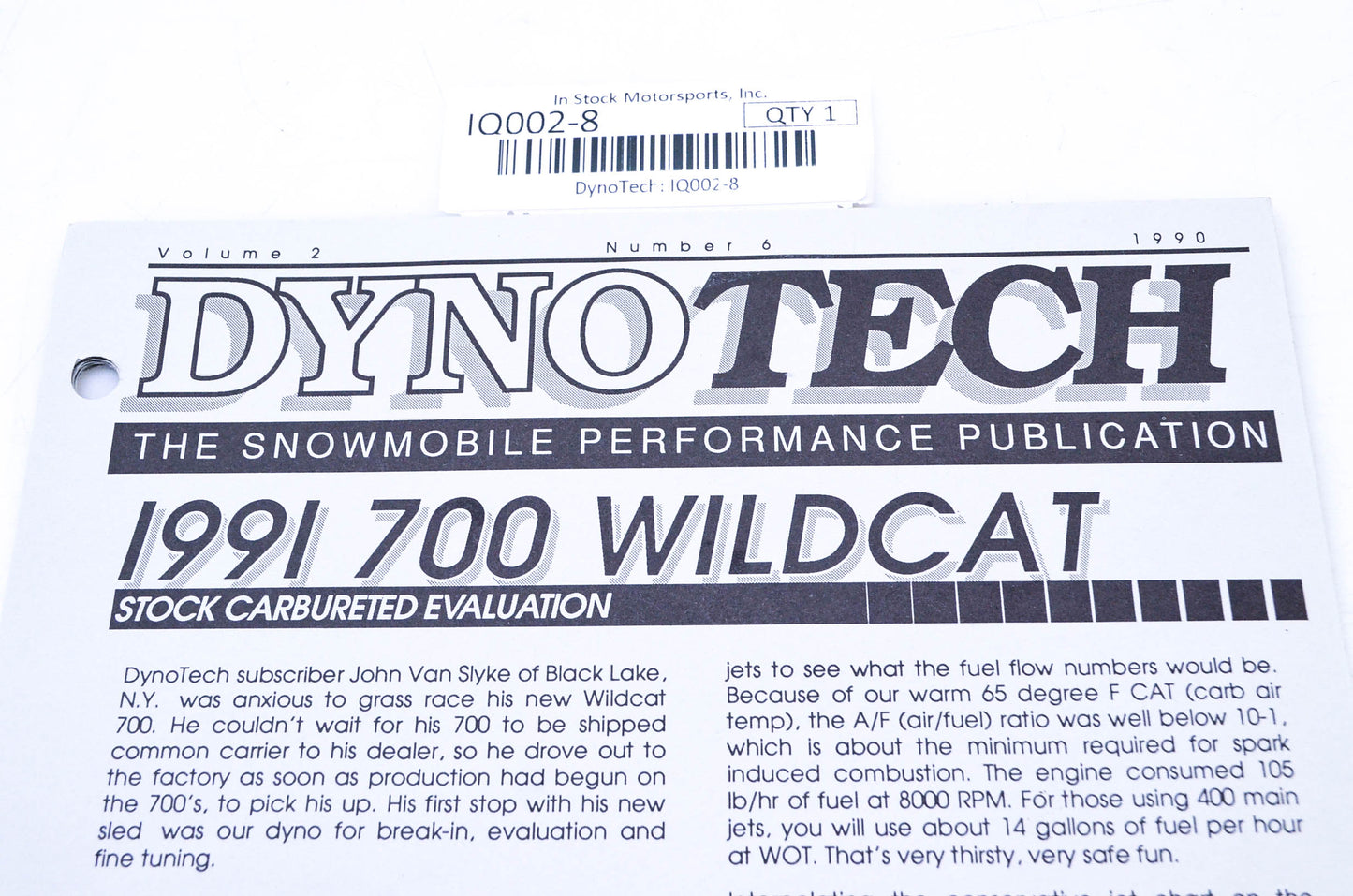 DynoTech 1990 Snowmobile Performance Publication Volume 2 Number 6 NOS