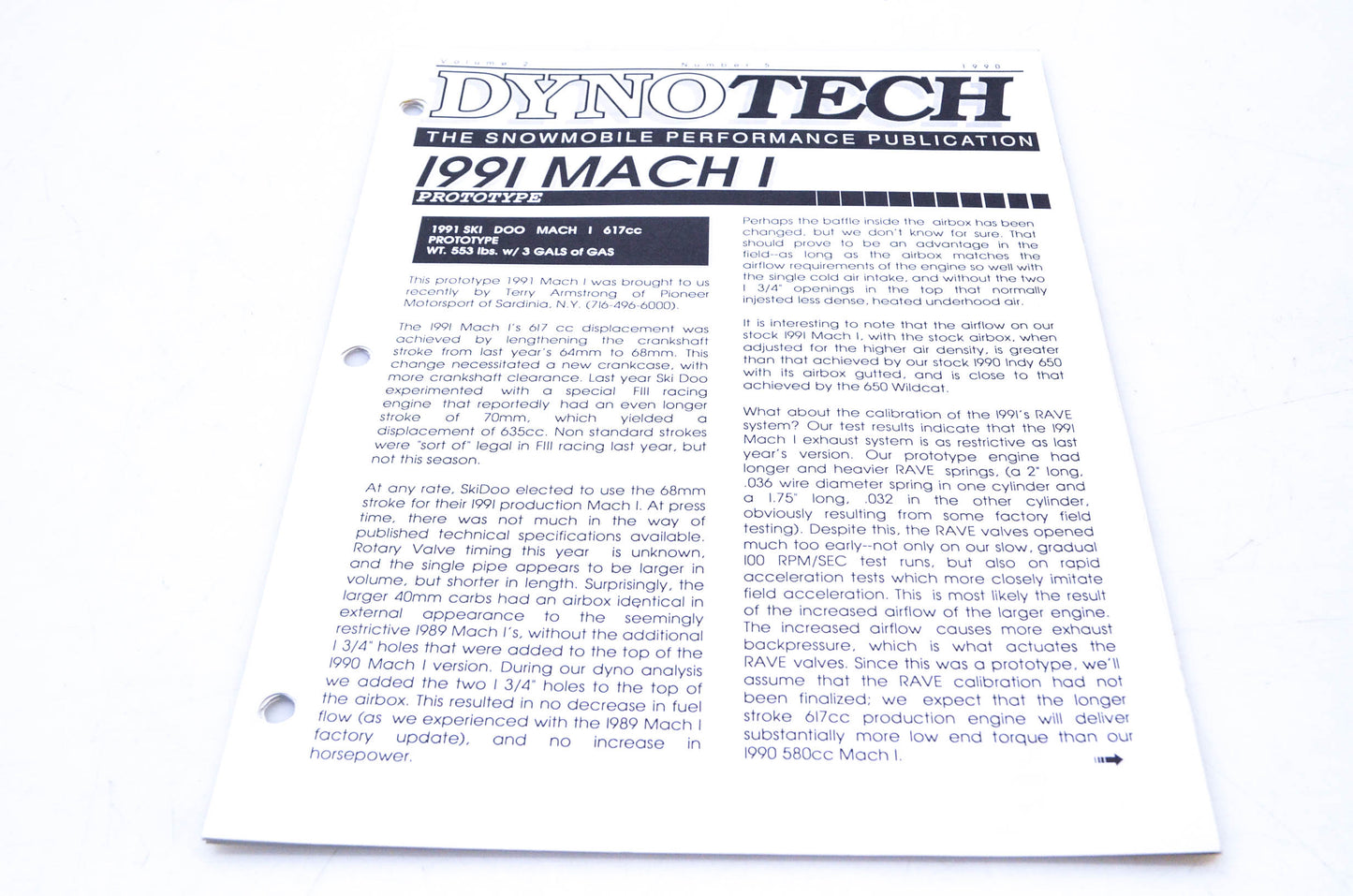 DynoTech 1990 Snowmobile Performance Publication Volume 2 Number 5 NOS