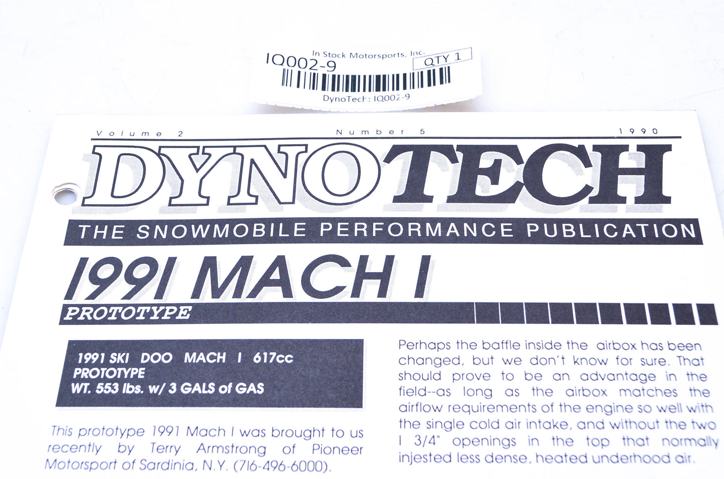DynoTech 1990 Snowmobile Performance Publication Volume 2 Number 5 NOS